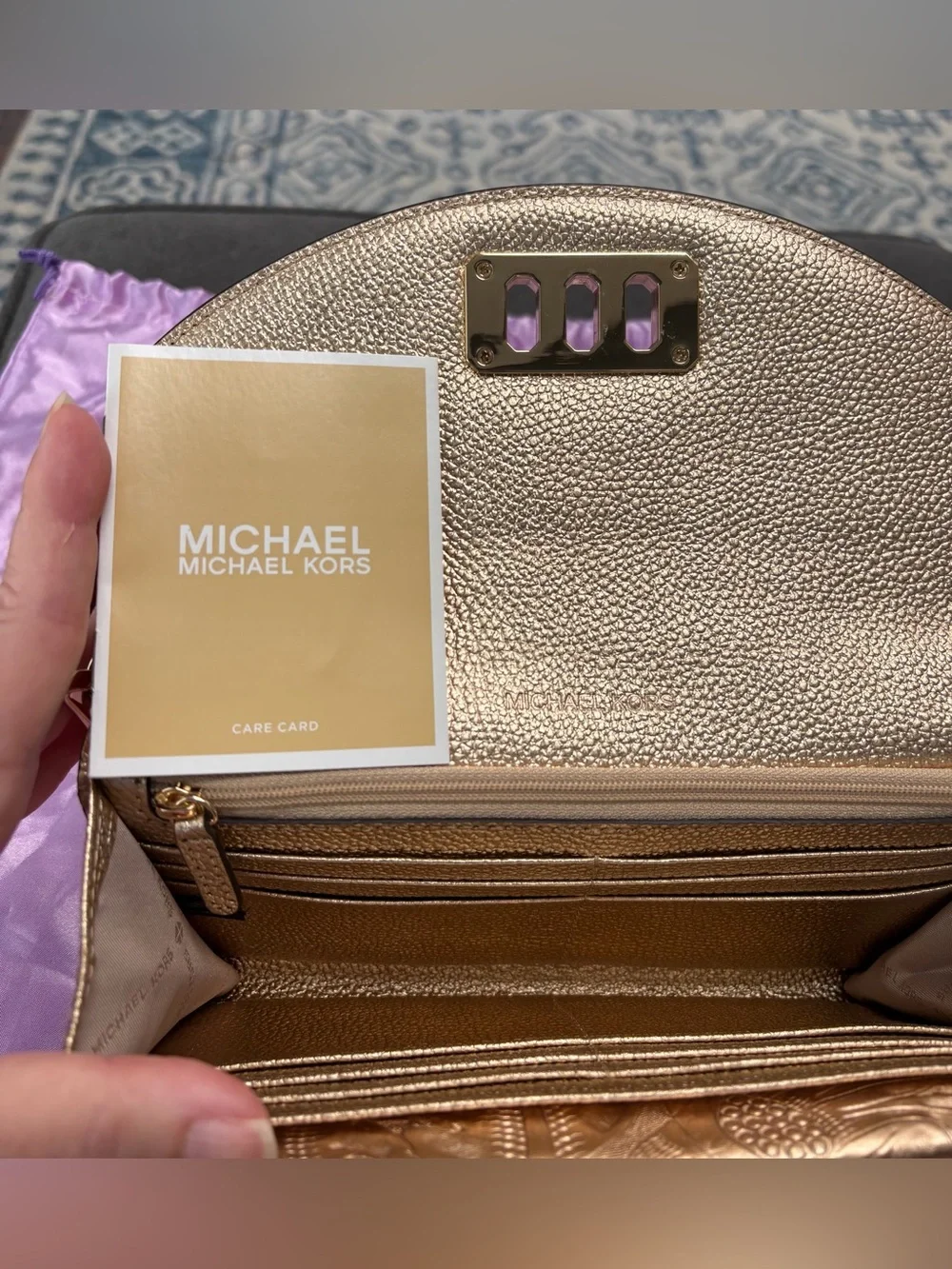 Michael Kors Metallic Leather Embossed Floral Crossbody - Rose Gold
